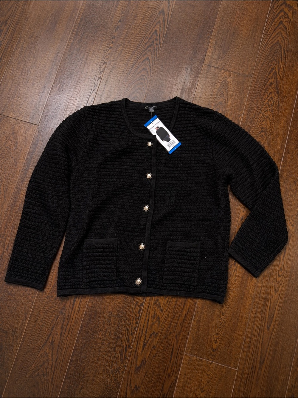 Hilary Radley Black Button-Front Knit Cardigan Sweater Sz L